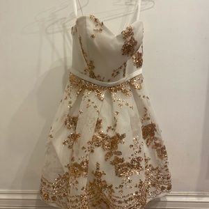 Alyce Paris White and Gold Dress